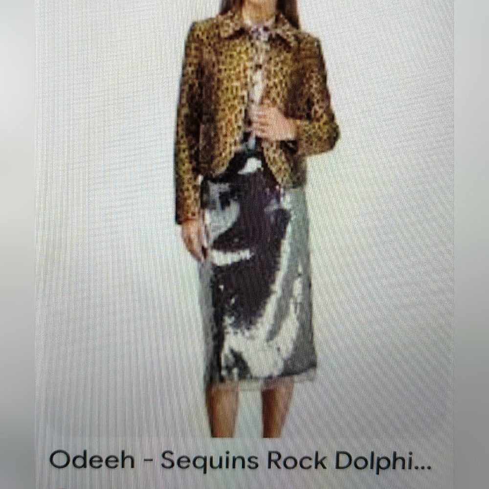 NWT Designer Odeeh Euro Silver Sequin Midi Skirt 8 (38 DE) $645